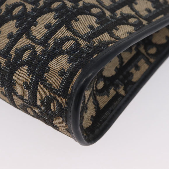 Christian Dior Trotter Canvas Shoulder Bag Navy Gold Auth AMZ357