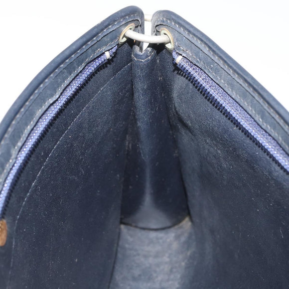Christian Dior Trotter Canvas Shoulder Bag Navy Gold Auth AMZ357