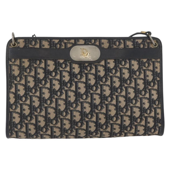 Christian Dior Trotter Canvas Shoulder Bag Navy Gold Auth AMZ357