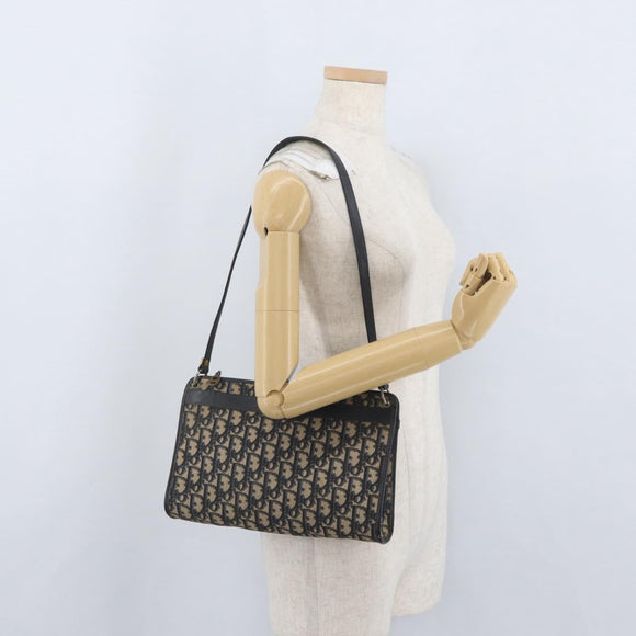 Christian Dior Trotter Canvas Shoulder Bag Navy Gold Auth AMZ357