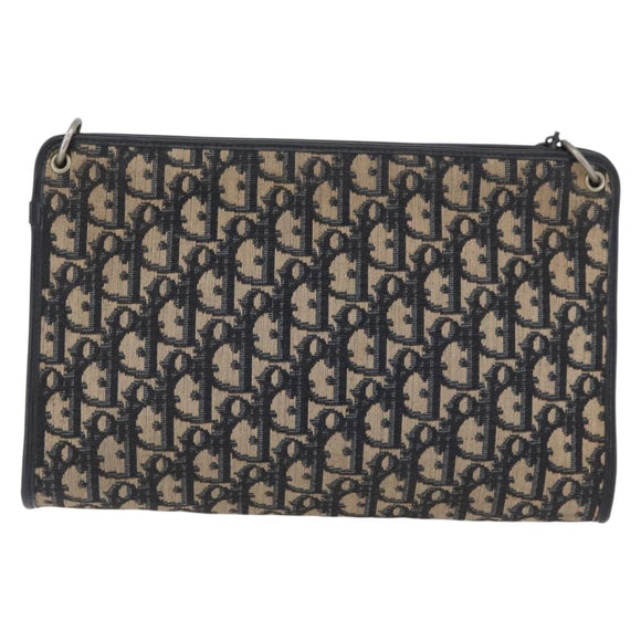 Christian Dior Trotter Canvas Shoulder Bag Navy Gold Auth AMZ357