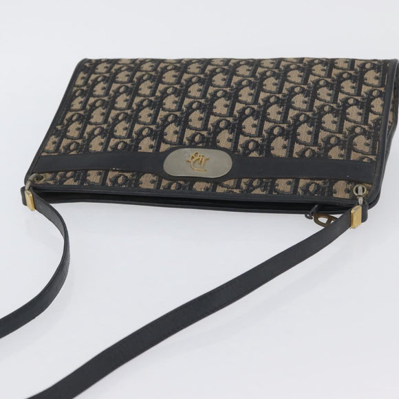 Christian Dior Trotter Canvas Shoulder Bag Navy Gold Auth AMZ357