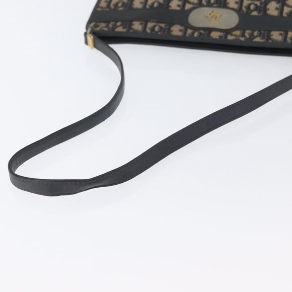 Christian Dior Trotter Canvas Shoulder Bag Navy Gold Auth AMZ357