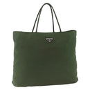 PRADA Hand Bag Nylon Khaki Silver Auth AMZ362-1