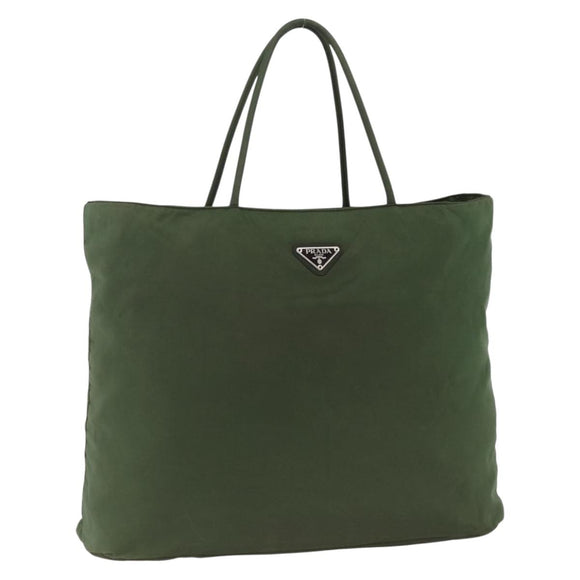 PRADA Hand Bag Nylon Khaki Silver Auth AMZ362