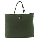 PRADA Hand Bag Nylon Khaki Silver Auth AMZ362-2