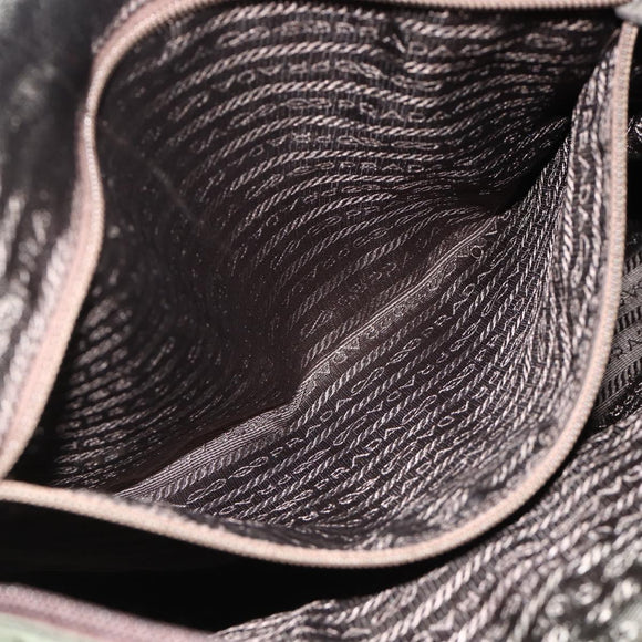PRADA Hand Bag Nylon Khaki Silver Auth AMZ362