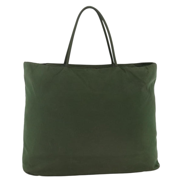 PRADA Hand Bag Nylon Khaki Silver Auth AMZ362
