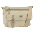 PRADA Shoulder Bag Nylon Beige Silver Auth AMZ363-1