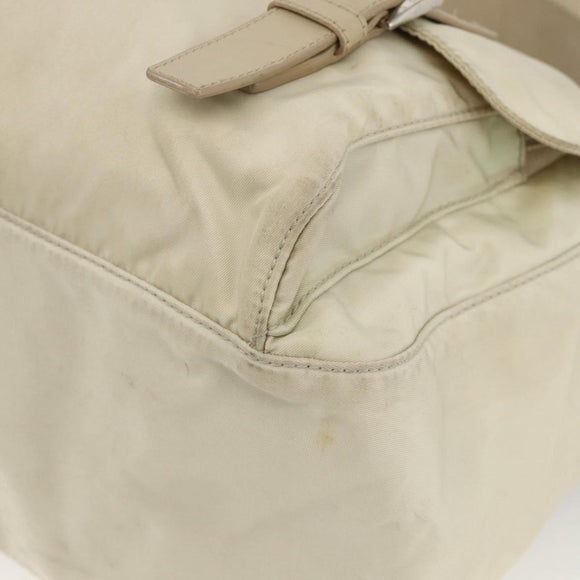 PRADA Shoulder Bag Nylon Beige Silver Auth AMZ363