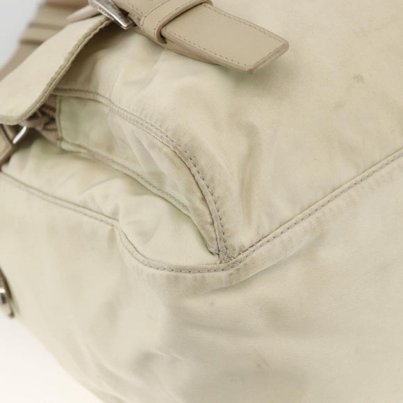 PRADA Shoulder Bag Nylon Beige Silver Auth AMZ363
