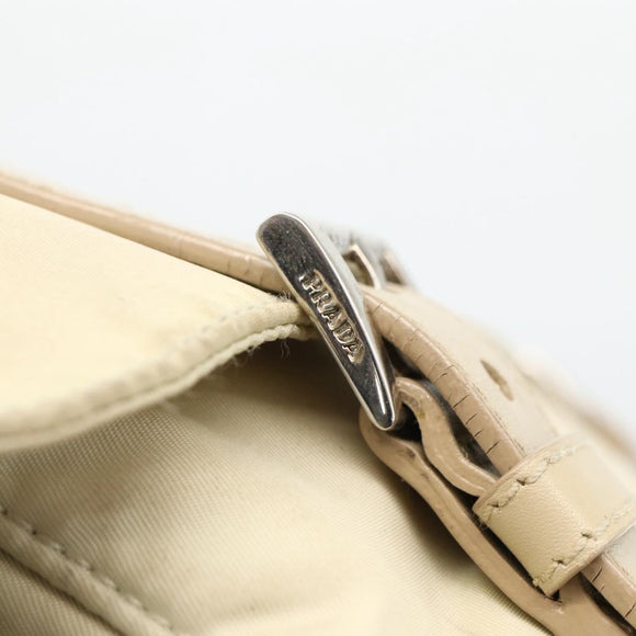 PRADA Shoulder Bag Nylon Beige Silver Auth AMZ363
