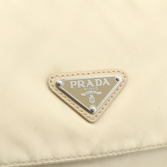 PRADA Shoulder Bag Nylon Beige Silver Auth AMZ363