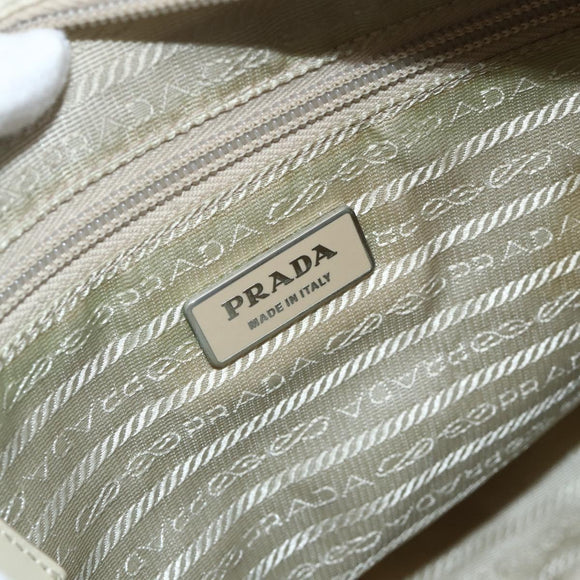 PRADA Shoulder Bag Nylon Beige Silver Auth AMZ363