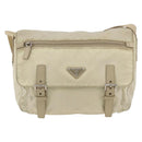 PRADA Shoulder Bag Nylon Beige Silver Auth AMZ363-2