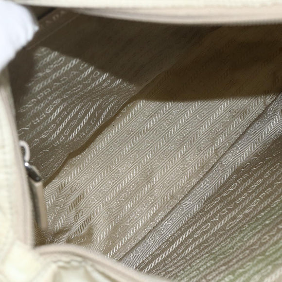 PRADA Shoulder Bag Nylon Beige Silver Auth AMZ363