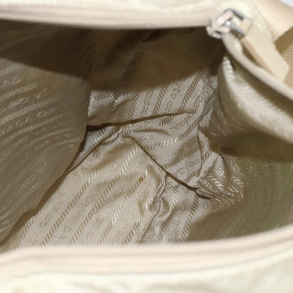 PRADA Shoulder Bag Nylon Beige Silver Auth AMZ363