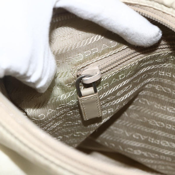 PRADA Shoulder Bag Nylon Beige Silver Auth AMZ363