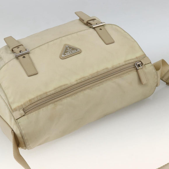 PRADA Shoulder Bag Nylon Beige Silver Auth AMZ363