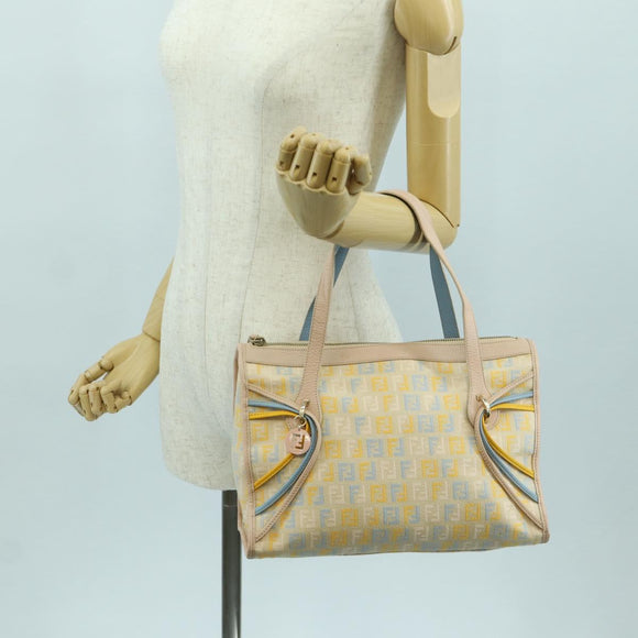 FENDI Zucchino Canvas Hand Bag Pink Gold Auth AMZ369A