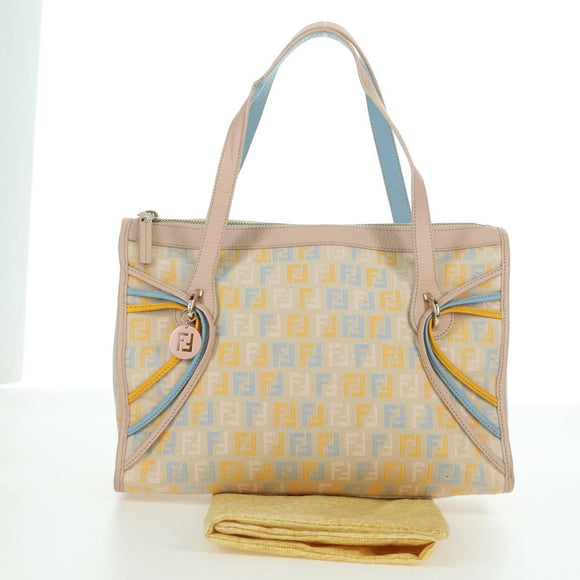 FENDI Zucchino Canvas Hand Bag Pink Gold Auth AMZ369A