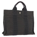 HERMES Her Line PM Hand Bag Canvas Gray Silver Auth AMZ370-1