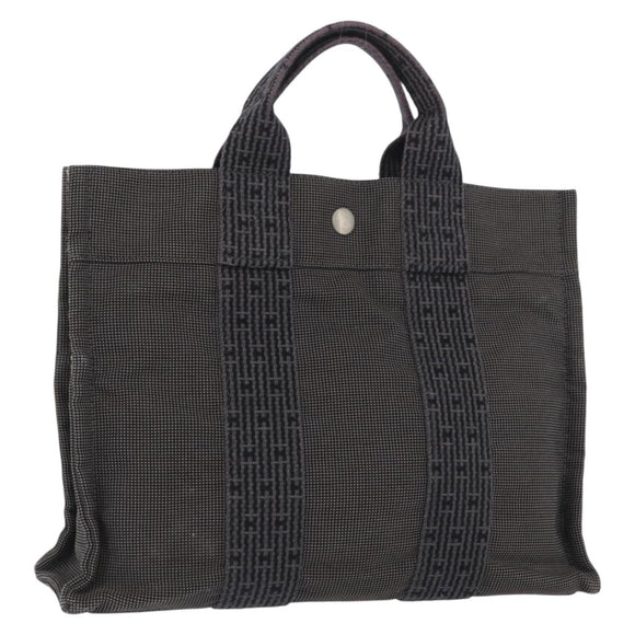 HERMES Her Line PM Hand Bag Canvas Gray Silver Auth AMZ370