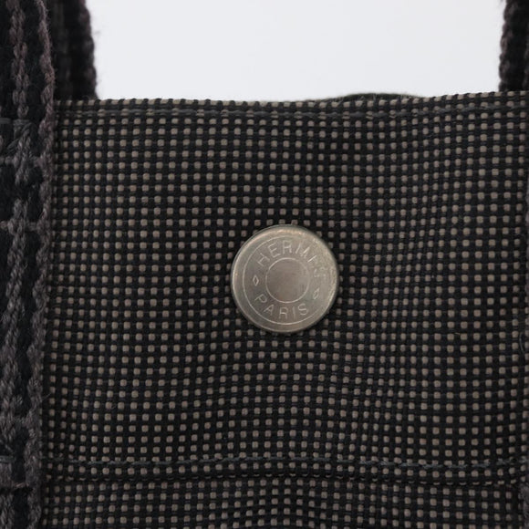 HERMES Her Line PM Hand Bag Canvas Gray Silver Auth AMZ370
