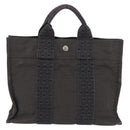 HERMES Her Line PM Hand Bag Canvas Gray Silver Auth AMZ370-3