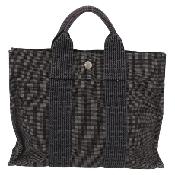 HERMES Her Line PM Hand Bag Canvas Gray Silver Auth AMZ370