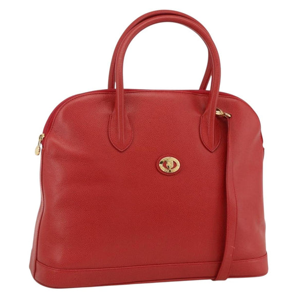 Burberrys Hand Bag Leather 2way Red Gold Auth AMZ371