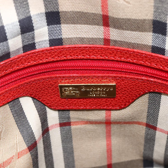 Burberrys Hand Bag Leather 2way Red Gold Auth AMZ371