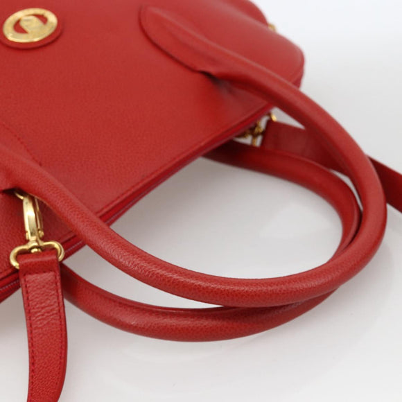 Burberrys Hand Bag Leather 2way Red Gold Auth AMZ371