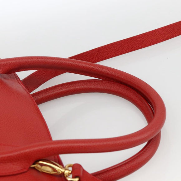 Burberrys Hand Bag Leather 2way Red Gold Auth AMZ371