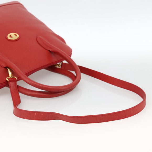 Burberrys Hand Bag Leather 2way Red Gold Auth AMZ371