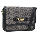 CELINE C Sulky Horse Carriage Shoulder Bag Canvas Navy Gold Auth AMZ372-1