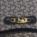 CELINE C Sulky Horse Carriage Shoulder Bag Canvas Navy Gold Auth AMZ372-14
