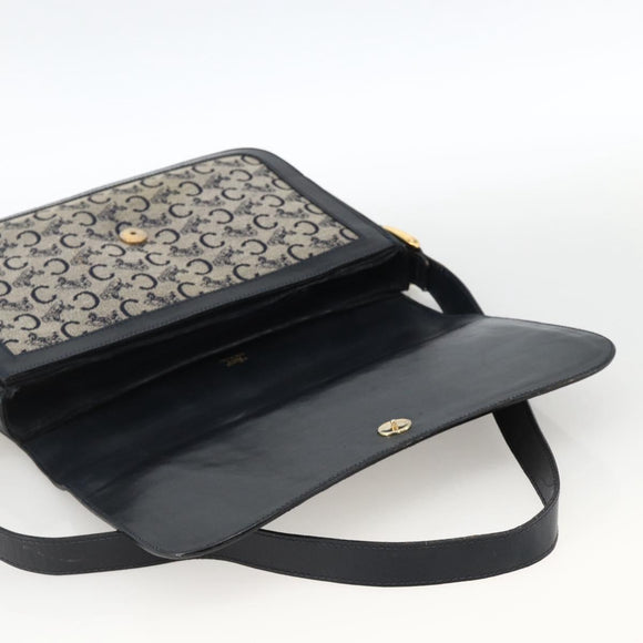 CELINE C Sulky Horse Carriage Shoulder Bag Canvas Navy Gold Auth AMZ372