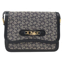 CELINE C Sulky Horse Carriage Shoulder Bag Canvas Navy Gold Auth AMZ372-2