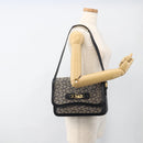 CELINE C Sulky Horse Carriage Shoulder Bag Canvas Navy Gold Auth AMZ372-24