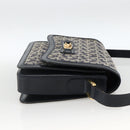 CELINE C Sulky Horse Carriage Shoulder Bag Canvas Navy Gold Auth AMZ372-5
