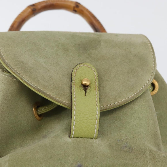 GUCCI Bamboo Backpack Suede Green Gold 003 2058 0030 Auth AMZ374