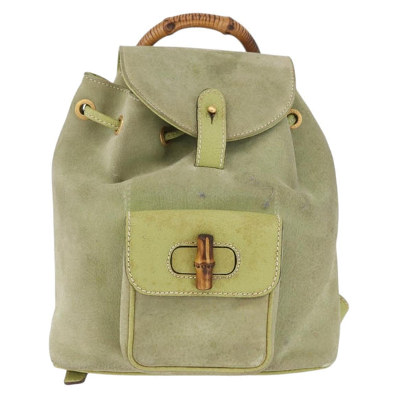 GUCCI Bamboo Backpack Suede Green Gold 003 2058 0030 Auth AMZ374