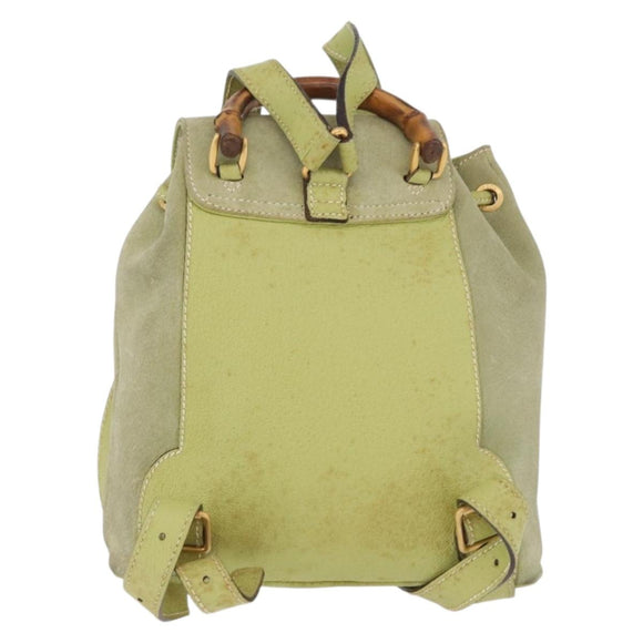 GUCCI Bamboo Backpack Suede Green Gold 003 2058 0030 Auth AMZ374