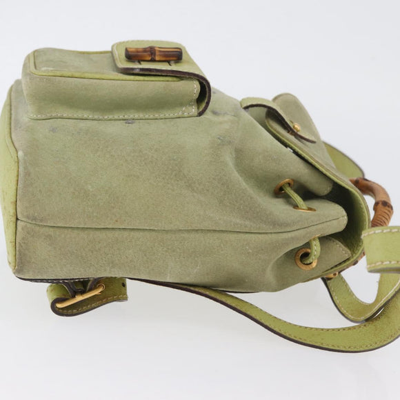 GUCCI Bamboo Backpack Suede Green Gold 003 2058 0030 Auth AMZ374