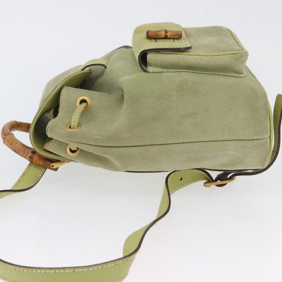 GUCCI Bamboo Backpack Suede Green Gold 003 2058 0030 Auth AMZ374