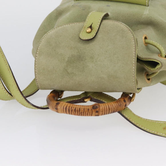 GUCCI Bamboo Backpack Suede Green Gold 003 2058 0030 Auth AMZ374