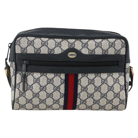 GUCCI GG Supreme Sherry Line Shoulder Bag PVC Navy Gold 24 02 005 Auth AMZ375