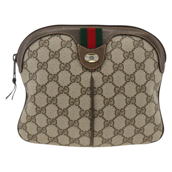 GUCCI GG Supreme Web Sherry Line Bag PVC Beige Gold 904 02 047 Auth AMZ376