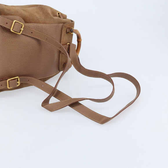 GUCCI Bamboo Backpack Suede Brown Gold 003 1705 0030 Auth AMZ377
